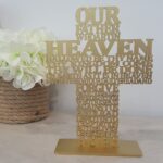 cross crucifix christ jesus our father the lords prayer wood black gift base stand laser cut