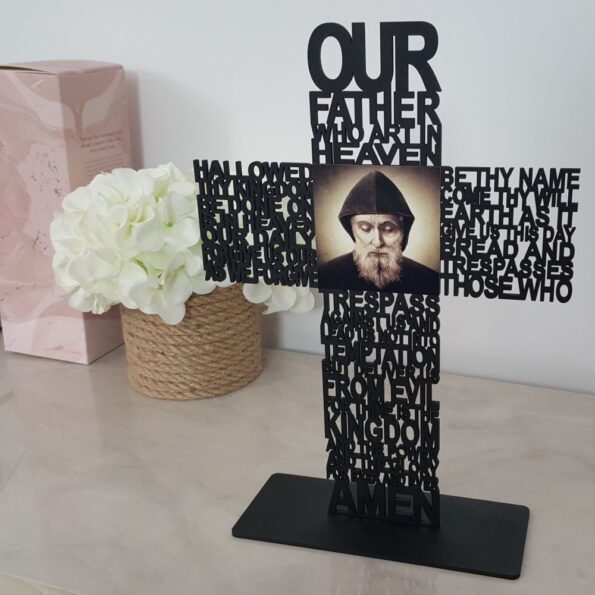 Saint Charbel black cross our father wooden