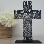 cross crucifix christ jesus our father the lords prayer wood black gift base stand laser cut