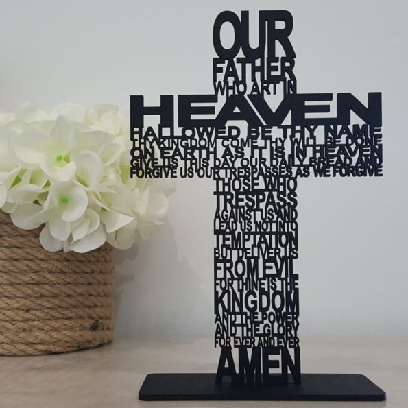 our father prayer cross black