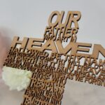 cross crucifix christ jesus our father the lords prayer wood black gift base stand laser cut