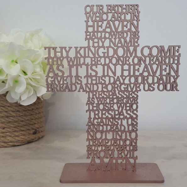 the lords prayer rose gold wood cross laser cut