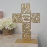 our father cross wooden gold