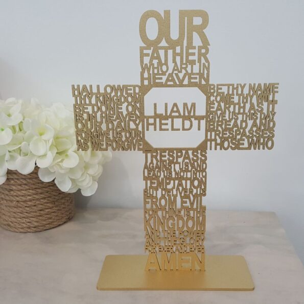 lords prayer cross wooden gold