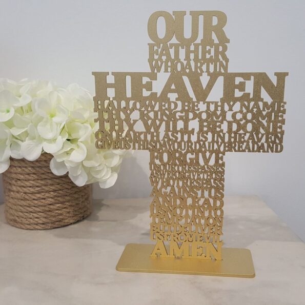 The lords prayer our father cross gold wood