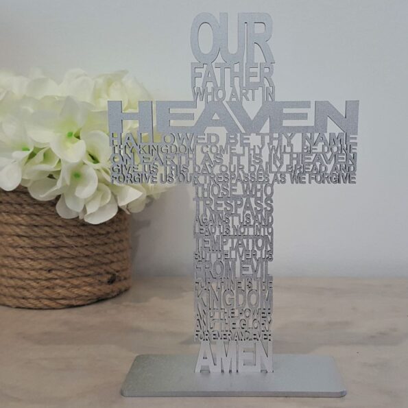 The lords prayer crucifix silver wooden