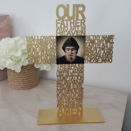 Saint Charbel the lord prayer cross gold