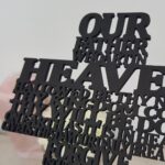 cross crucifix christ jesus our father the lords prayer wood black gift base stand laser cut