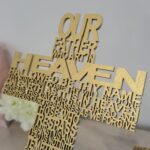 cross crucifix christ jesus our father the lords prayer wood black gift base stand laser cut