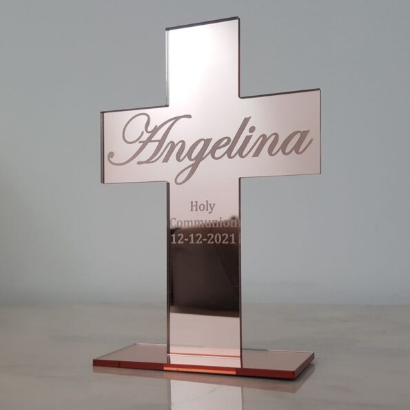 laser cut rose gold mirror personalised holy communion