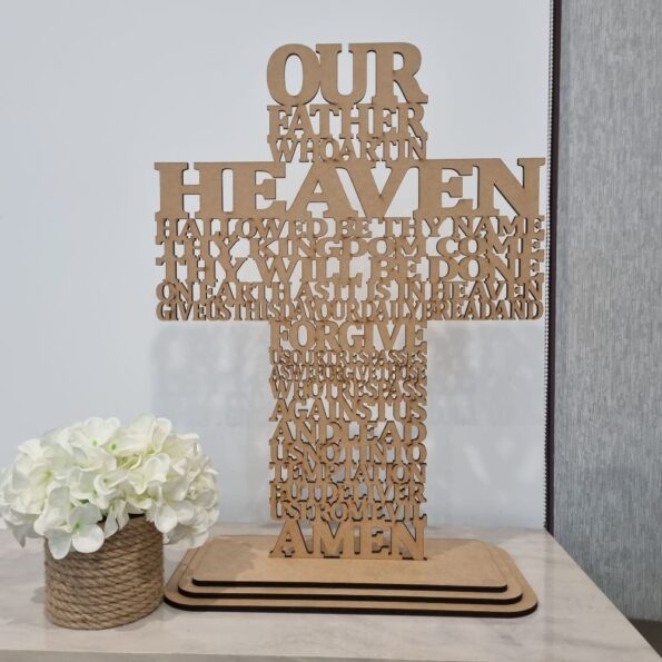 our father cross wooden raw