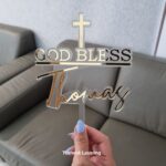 God bless cake topper gold mirror