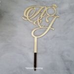 Engagement cake topper gold mirror