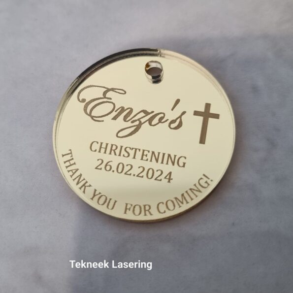 christening tag gold mirror