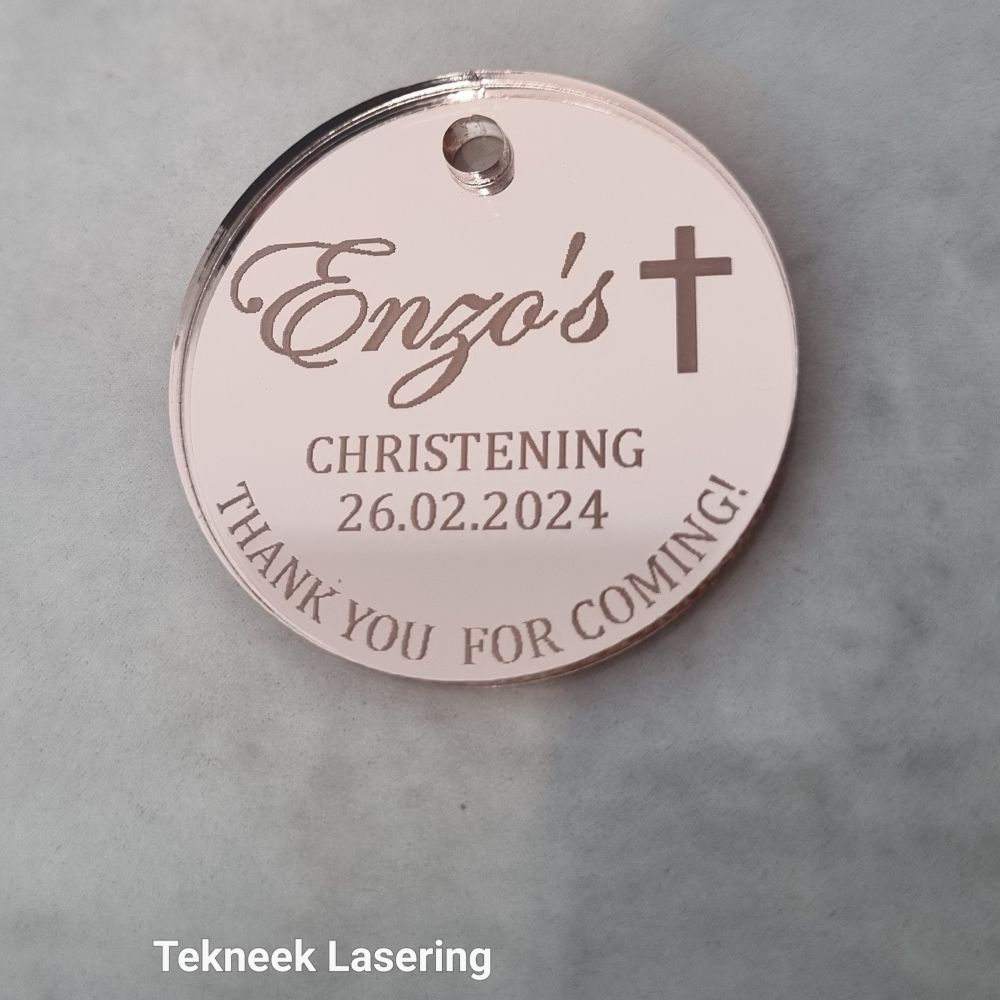 Tags Rose Gold Mirror 3.5cm circle Christening / Baptism Gift / Religious