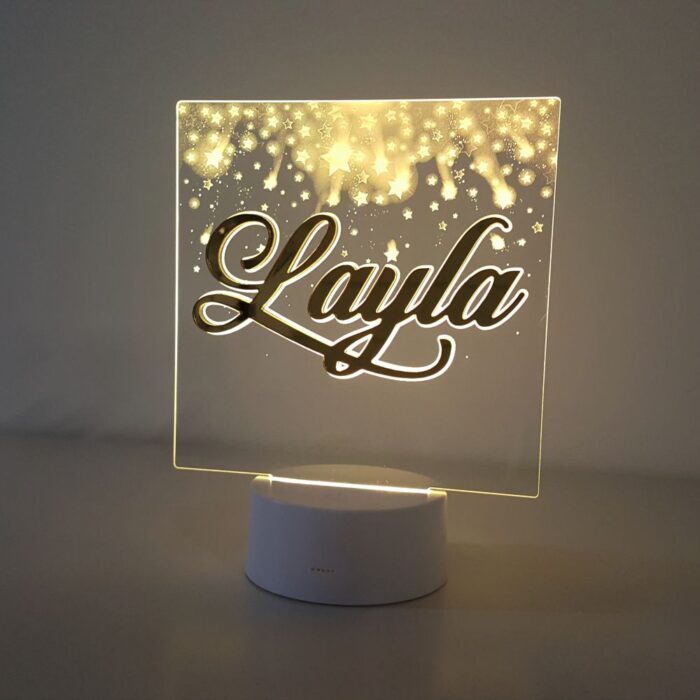 Gold mirror name LED light 3D lamp