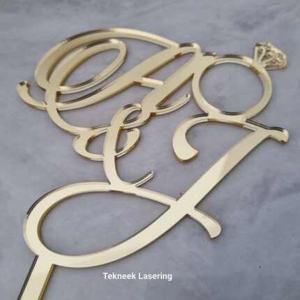 Acrylic Engagement Cake Topper gold mirror