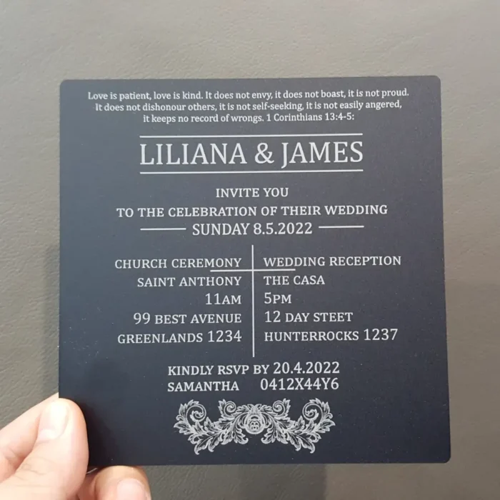 acrylic invitation laser cut engraved matt black