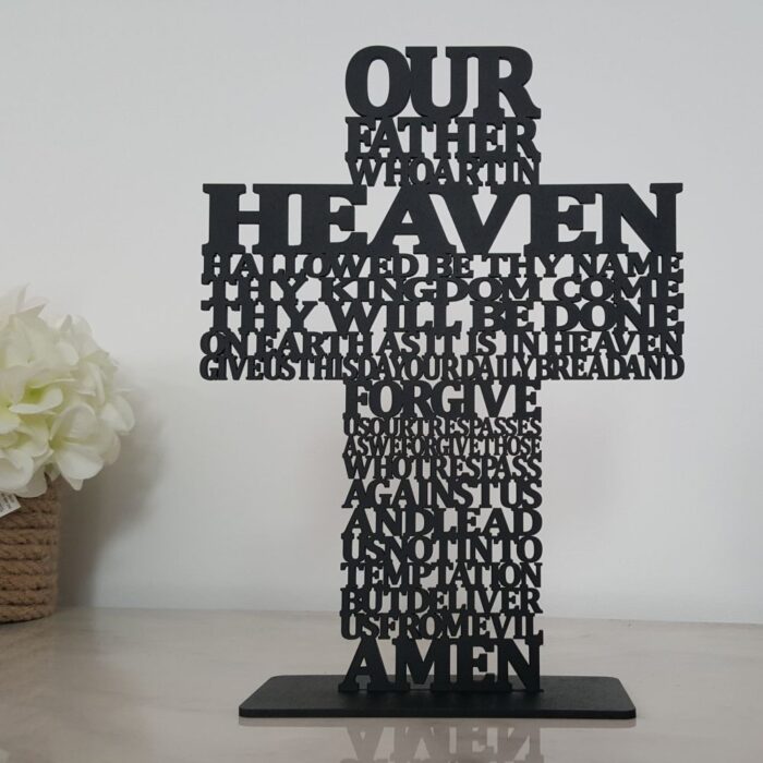 The Lords Prayer Cross Black wood our father 20cm high