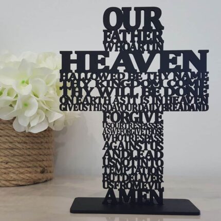 Our Father cross lords prayer black wood