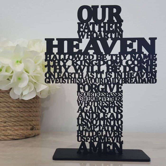 Our Father cross lords prayer black wood