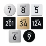 Custom door number signs in acrylic for apartments rooms suites offices units and levels