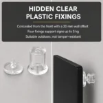 Hidden clear plastic fixings for an acrylic house sign with a 20 mm wall offset